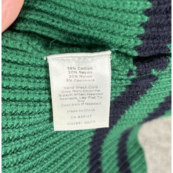 Talbots Peplum Sweater Womens L Green Black Stripe Top Casual Cotton 5% Cashmere - Picture 9 of 11